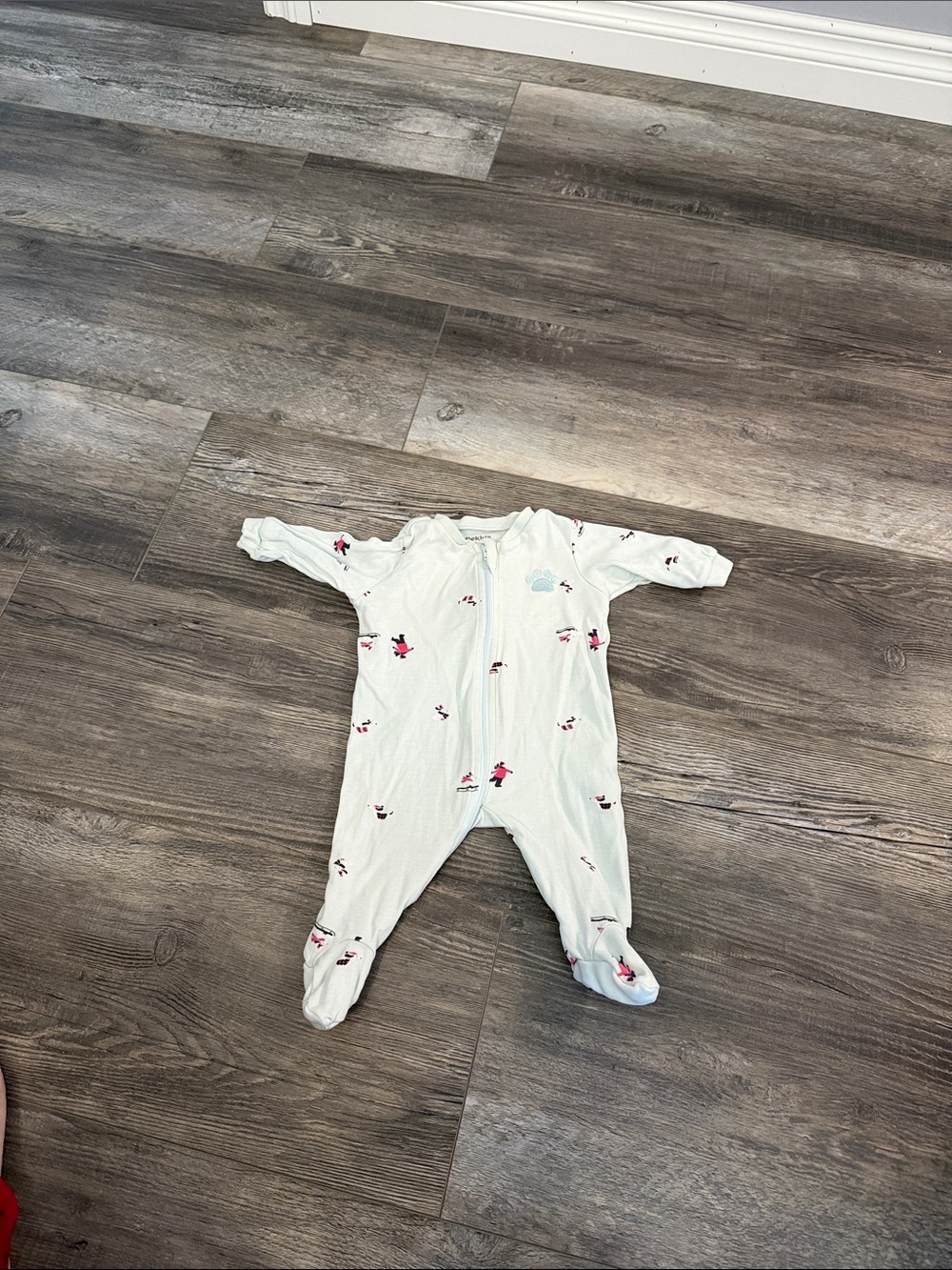 Pekkle White Baby One-Piece Footed Sleeper with Pink Accents